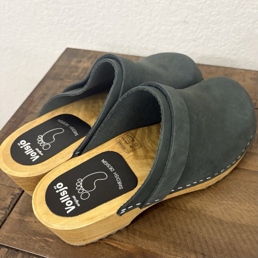 Wooden clogs Blue suede Vollsjo Swedish style US Shoe Size‎ (Women's) 6.5 NEW - Picture 4 of 8